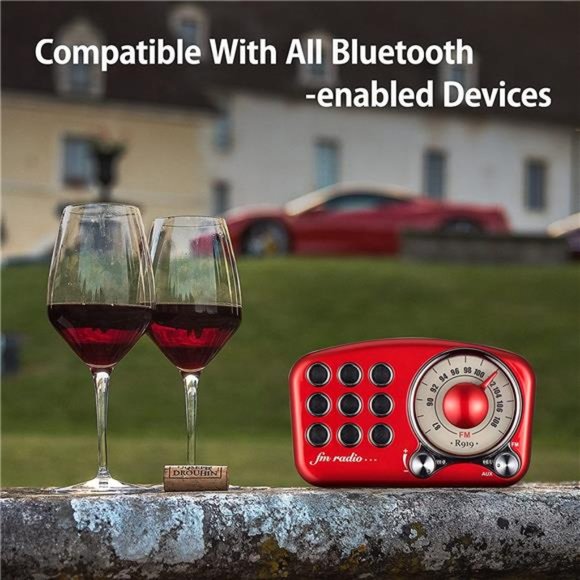 Retro Bluetooth Speaker, Vintage Radio-Greadio FM Radio with Old Fashioned Style - Picture 4 of 6